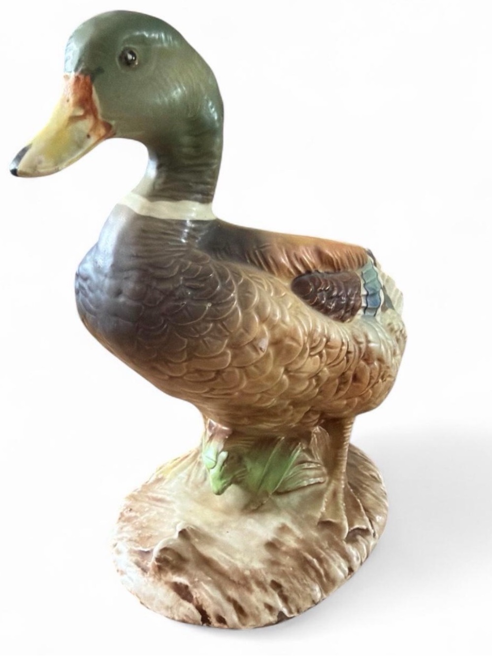 Vtg Porcelain Ceramic Japan Realistic Mallard Duck On Rocks & Grass Planter